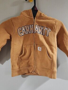 Carhartt Jacket Boys 2t Brown Fleece Spellout Logo Hooded Full Zipper Outdoors